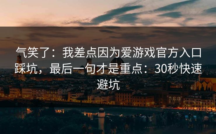 气笑了：我差点因为爱游戏官方入口踩坑，最后一句才是重点：30秒快速避坑